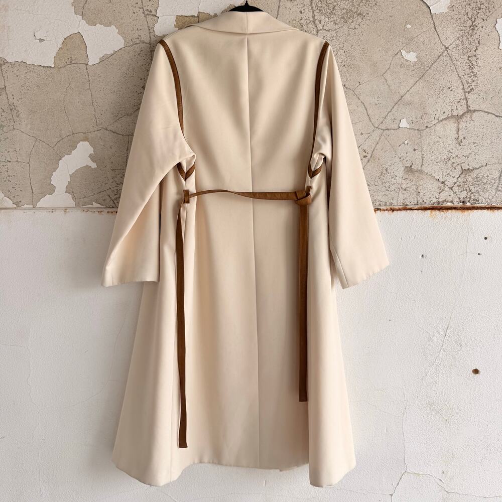 Vtg 60s Youthcraft Voyager West Coat Cream Tan Leather Trim‎ Belted Women S Mod - Picture 2 of 13